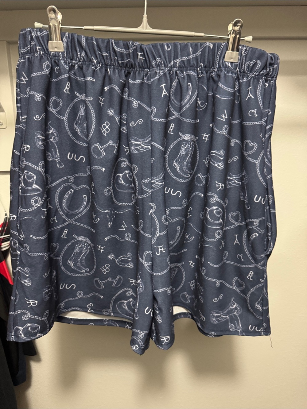 Lucky & Blessed Navy Elastic Waist Shorts with pockets